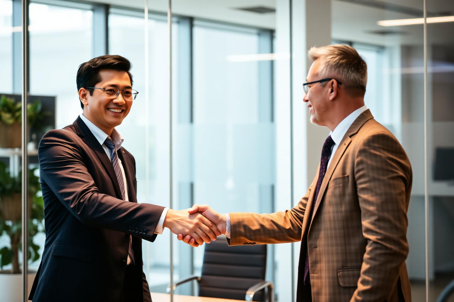 Người đi làm Việt Nam tự tin giao tiếp với đối tác nước ngoài trong văn phòng hiện đại